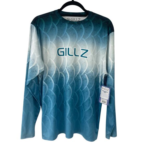 NWT Gillz UPF 50+ Long Sleeve Performance Fishing Shirt Blue Scales Mens Medium - Picture 1 of 5